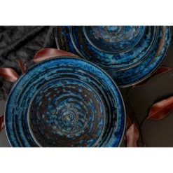 Japansk Keramik Chawan Matcha Skål 13cm Blå Kobber Hvirvel