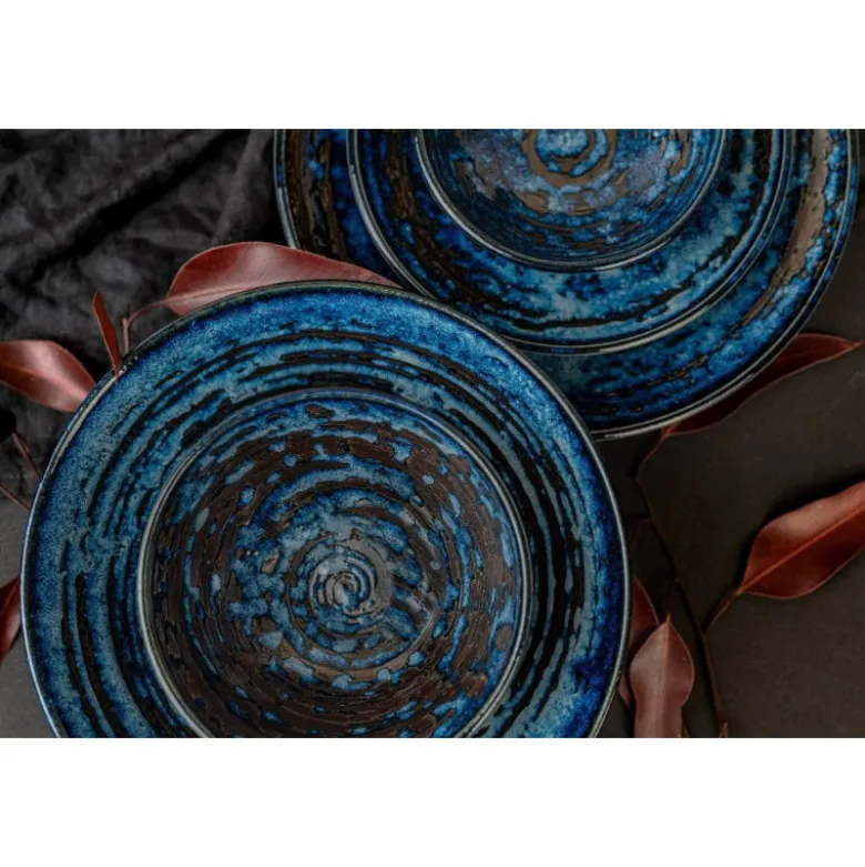 Japansk Keramik Chawan Matcha Skål 13cm Blå Kobber Hvirvel