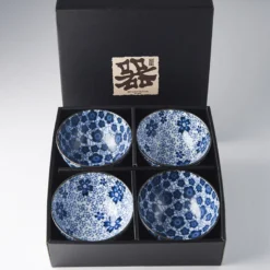 Japansk Keramik Sæt 4 Skåle 12cm Sakura & Ume