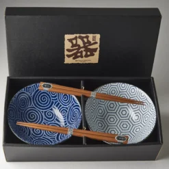 Japansk Keramik Sæt 2 Skåle Med Spisepinde 15cm Uzumaki