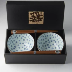 Japansk Keramik Sæt 2 Skåle Med Spisepinde 15cm Fuyu