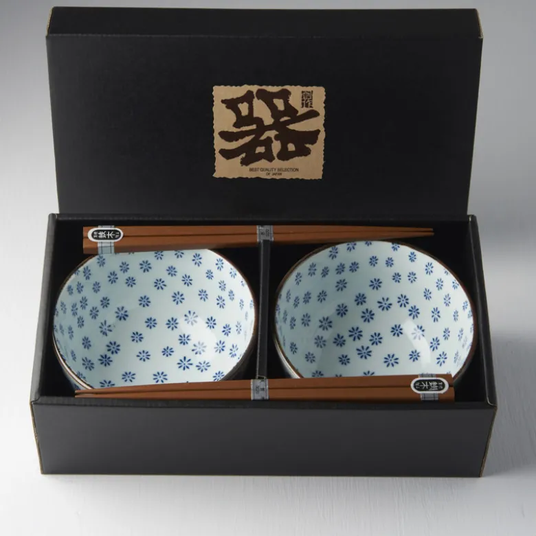 Japansk Keramik Sæt 2 Skåle Med Spisepinde 15cm Fuyu