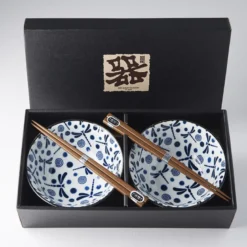 Japansk Keramik Sæt 2 Skåle Med Spisepinde 15cm Guldsmede