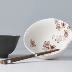 Japansk Keramik Sæt 2 Skåle Med Spisepinde 15cm Pink Sakura