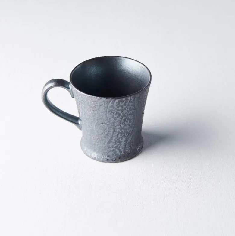 Japansk Keramik Te Kop 250ml Black Scroll m/Håndtag