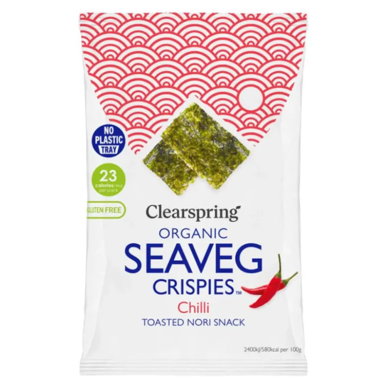STOP MADSPILD (BEDST FØR 28/11/25) - Clearspring Seaveg Crispies Chili - Økologiske Tang Chips