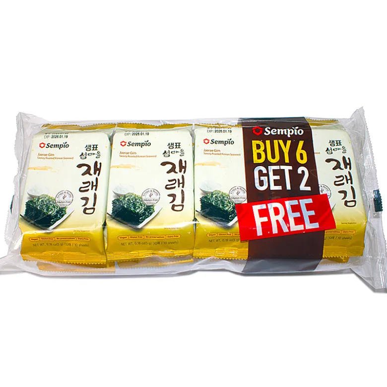 STOP MADSPILD (BEDST FØR 19/01-26) 8-Pack - Betal for 6 - Sempio Jaerae Gim - Ristet Nori Tang Snack